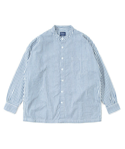 Big Silhouette No Collar Hickory Shirt by LELAX