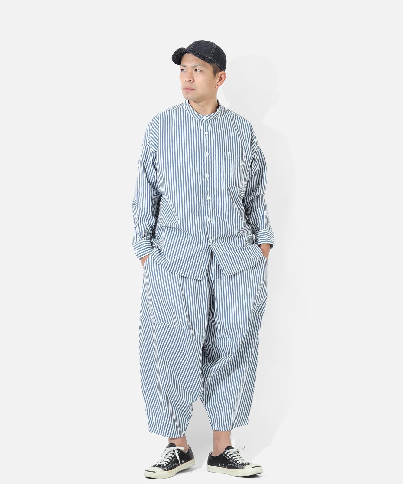 Big Silhouette No Collar Hickory Shirt by LELAX