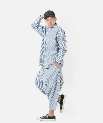 Big Silhouette No Collar Hickory Shirt by LELAX