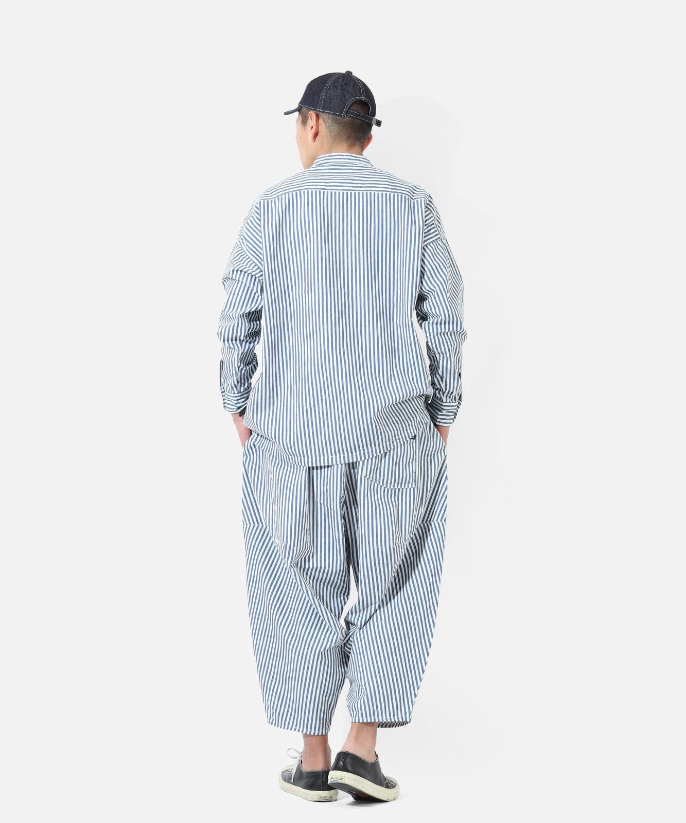 Big Silhouette No Collar Hickory Shirt by LELAX