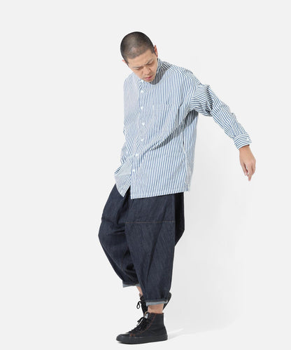 Big Silhouette No Collar Hickory Shirt by LELAX