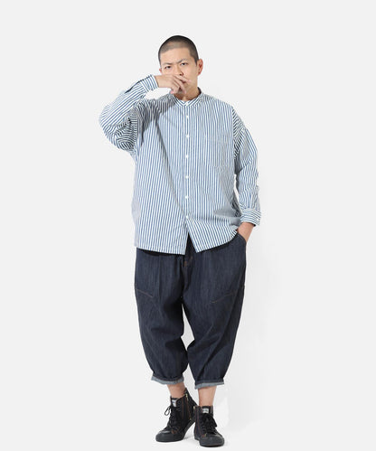 Big Silhouette No Collar Hickory Shirt by LELAX