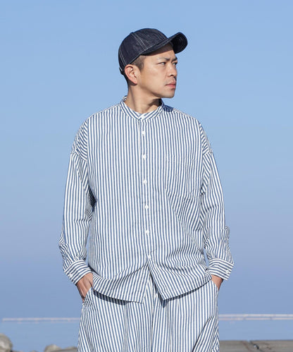 Big Silhouette No Collar Hickory Shirt by LELAX