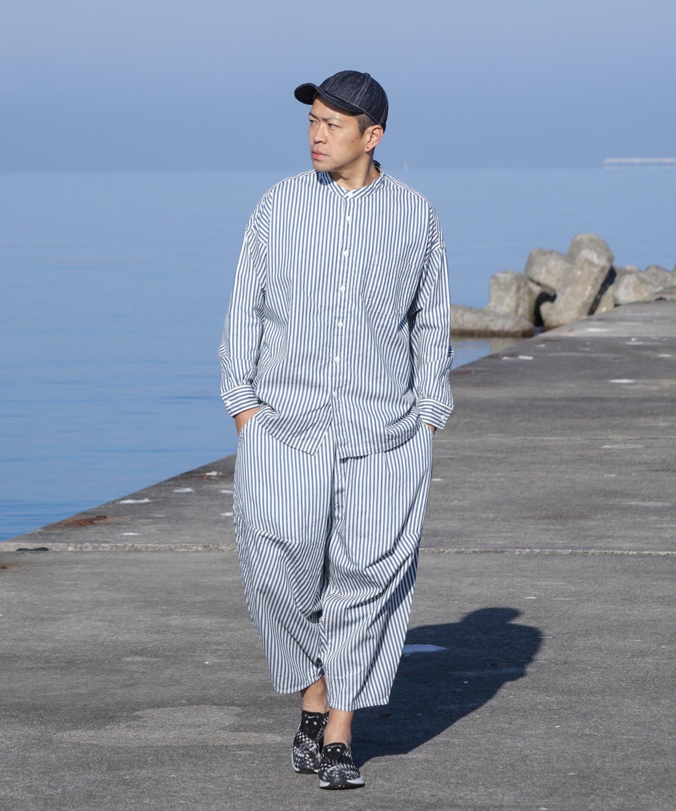 Big Silhouette No Collar Hickory Shirt by LELAX