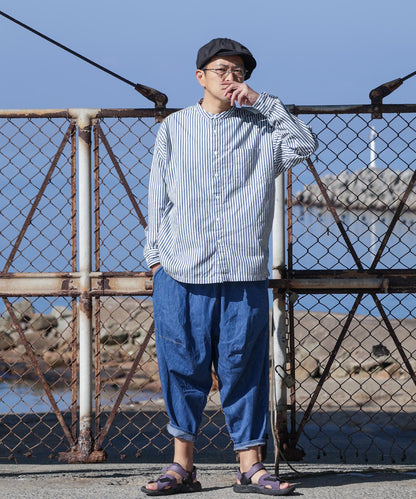 Big Silhouette No Collar Hickory Shirt by LELAX