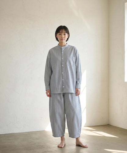 Big Silhouette No Collar Hickory Shirt by LELAX