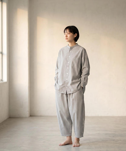 Big Silhouette No Collar Hickory Shirt by LELAX