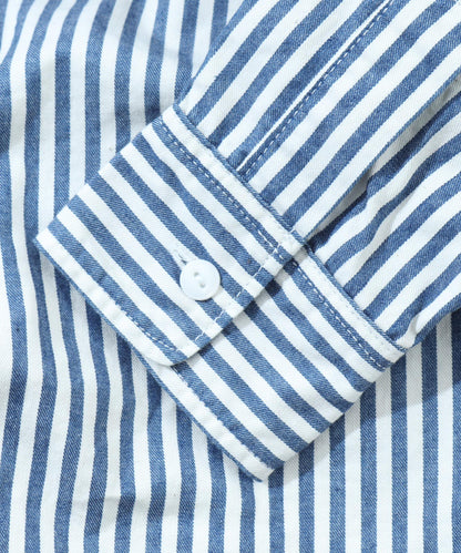 Big Silhouette No Collar Hickory Shirt by LELAX