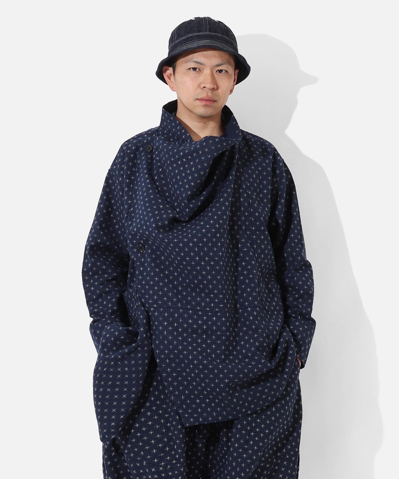 Kasuri Jyumonji Drape Coat by LELAX