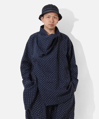Kasuri Jyumonji Drape Coat by LELAX