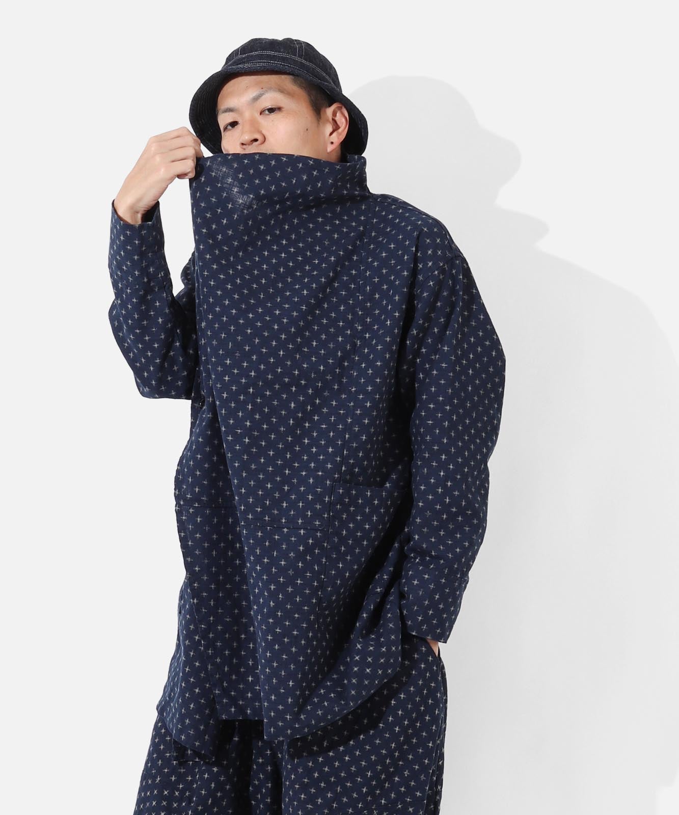 Kasuri Jyumonji Drape Coat by LELAX