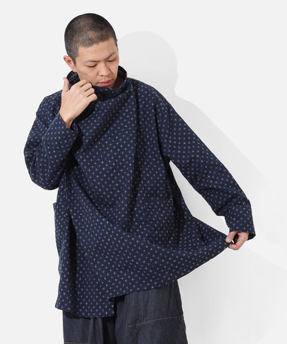 Kasuri Jyumonji Drape Coat by LELAX