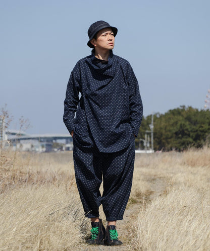 Kasuri Jyumonji Drape Coat by LELAX