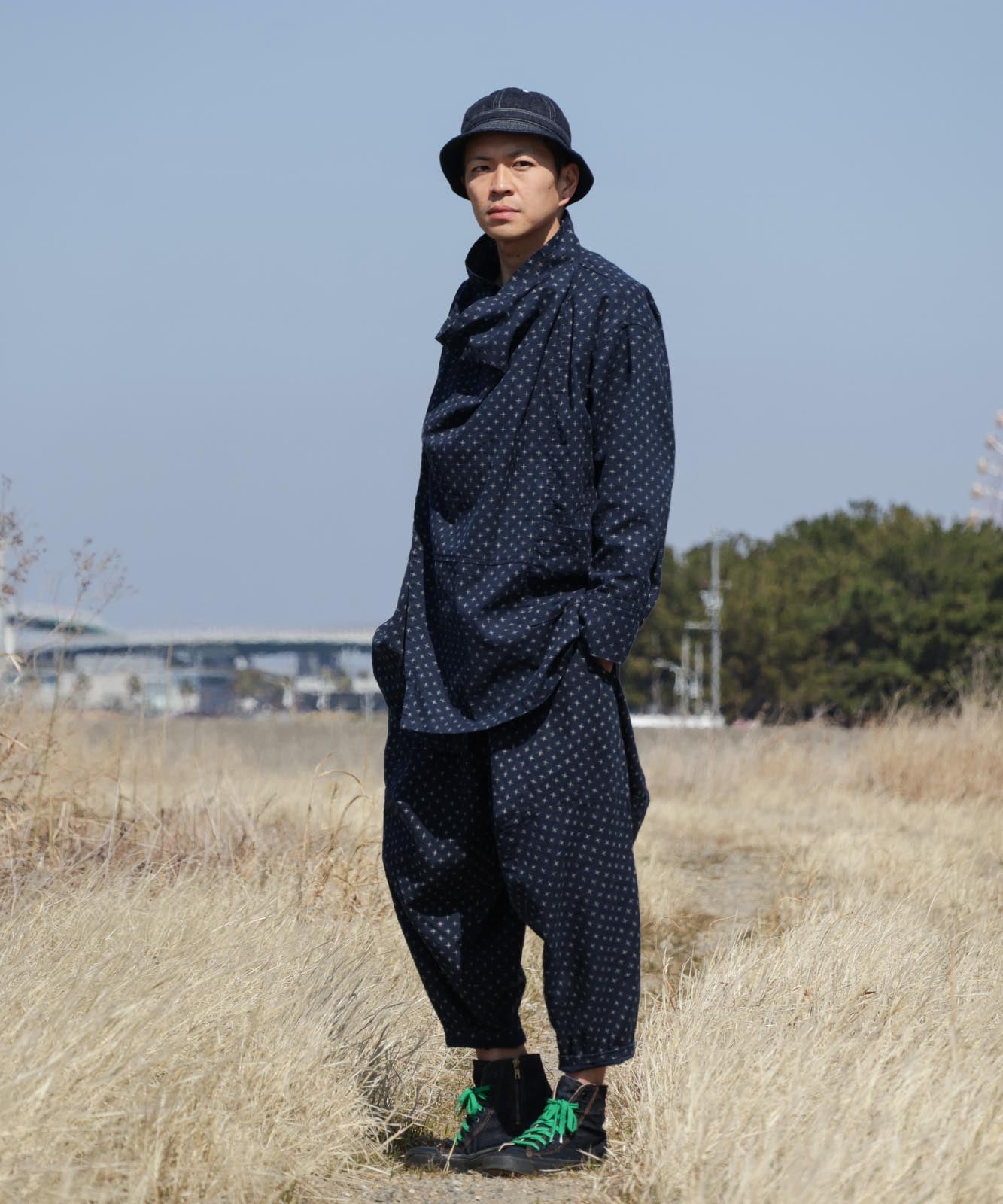 Kasuri Jyumonji Drape Coat by LELAX