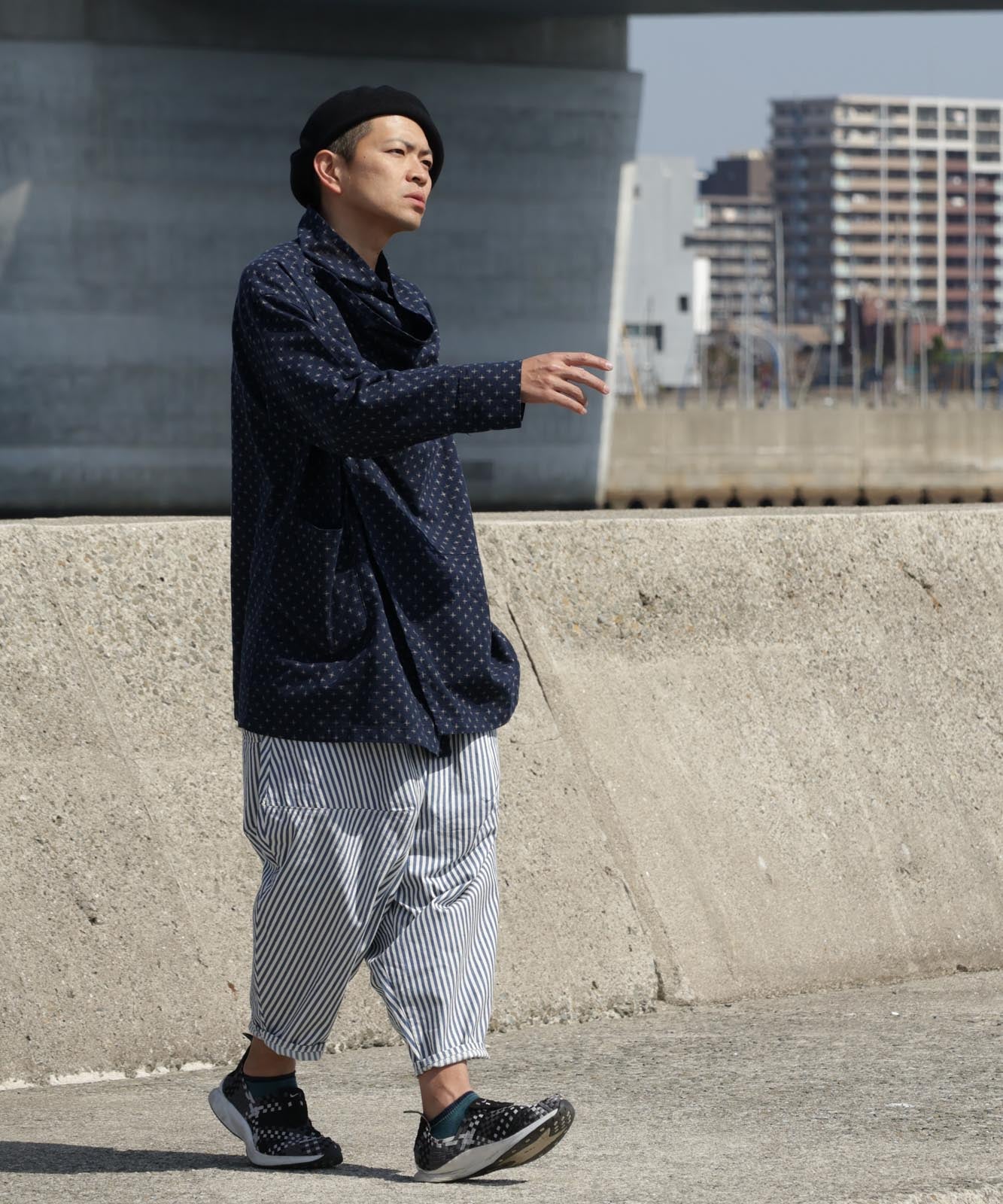 Kasuri Jyumonji Drape Coat by LELAX