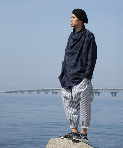 Kasuri Jyumonji Drape Coat by LELAX